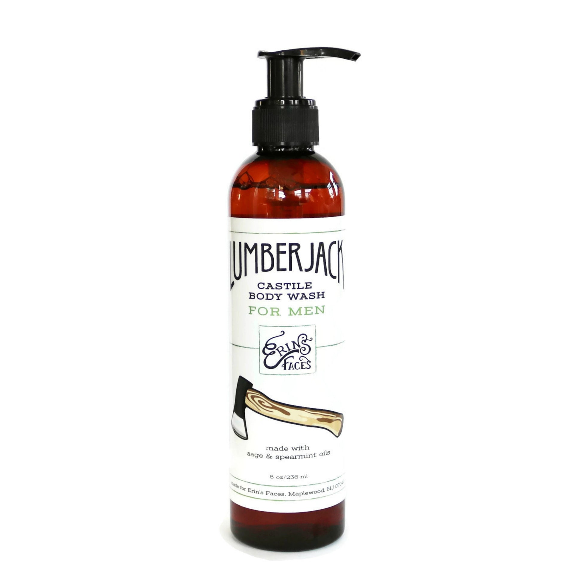 lumberjack castille body wash for men in an 8oz bottle with pump